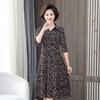 New Mother Suit Summer 7-quarter Sleeve Floral Dress Shirt Collar Mid-length Large Size Middle-aged Women's Clothing