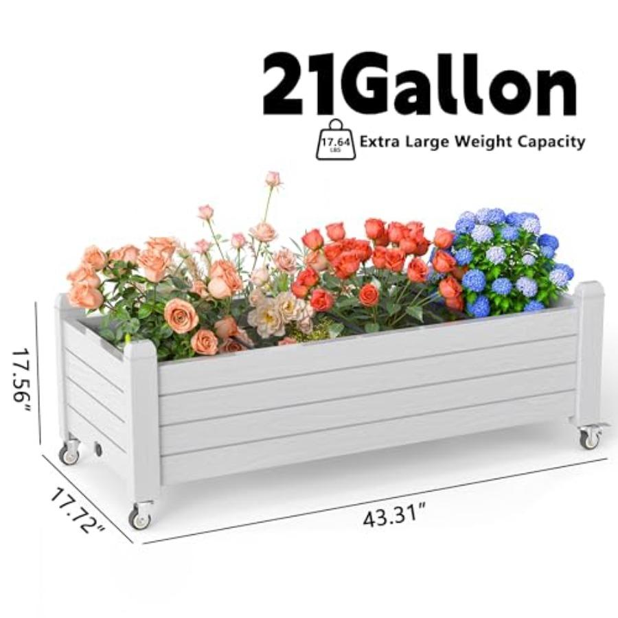 Horticulture Garden Planter Box Divisible Resin Planter Box for Backyard Patio Balcony with 4 Legs and 4 Swivel Lockable Wheels