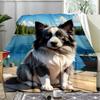 Cute Border Collie Puppy Lake Dock Blanket, Fluffy Dog Flannel Throw Blanket for Pet Lover Home Decor