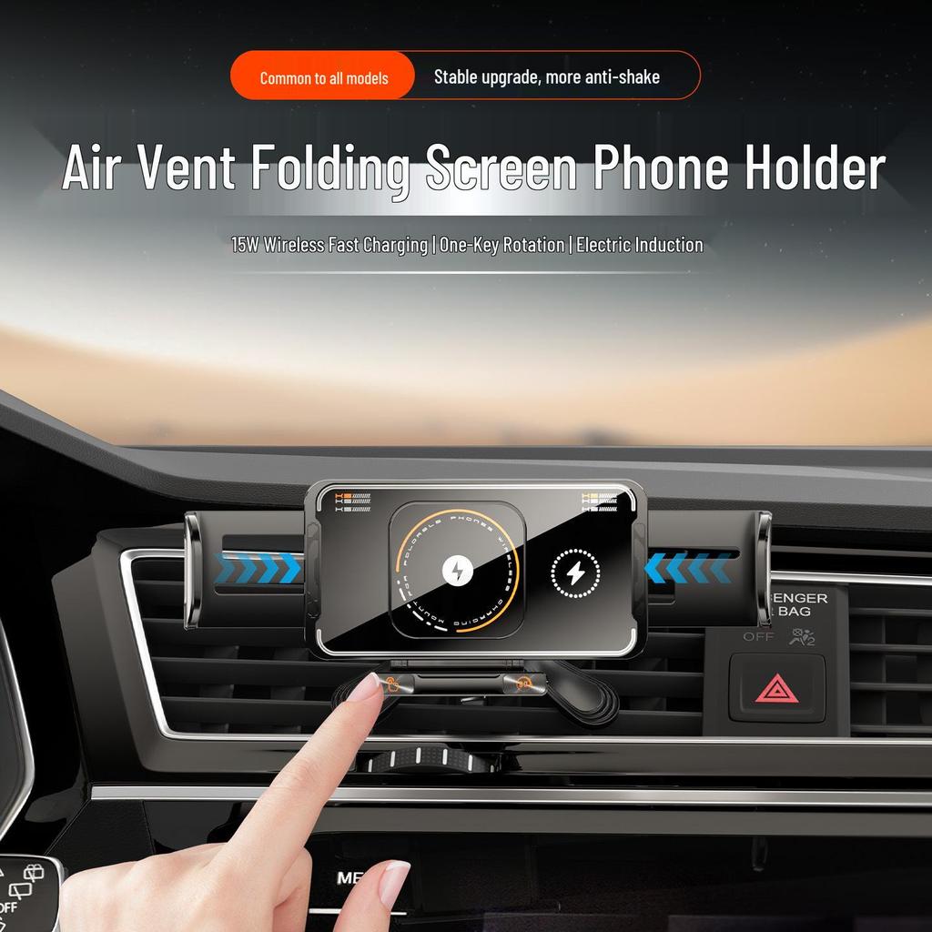 Universal Foldable Car Vent Phone Holder with Electric Rotation and Wireless Charging