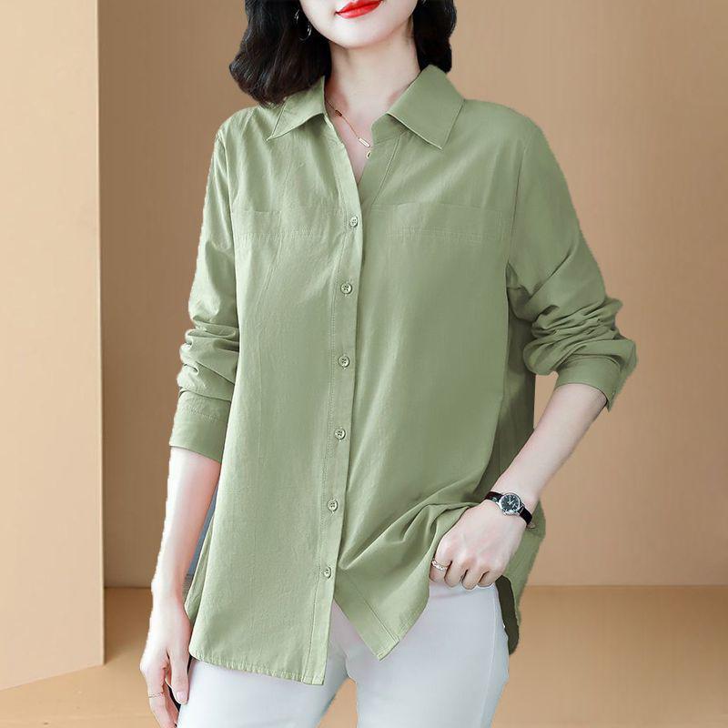 2025 Spring/Autumn Women's Plus Size Loose Long Sleeve Off-Shoulder Shirt with Turn-Down Collar