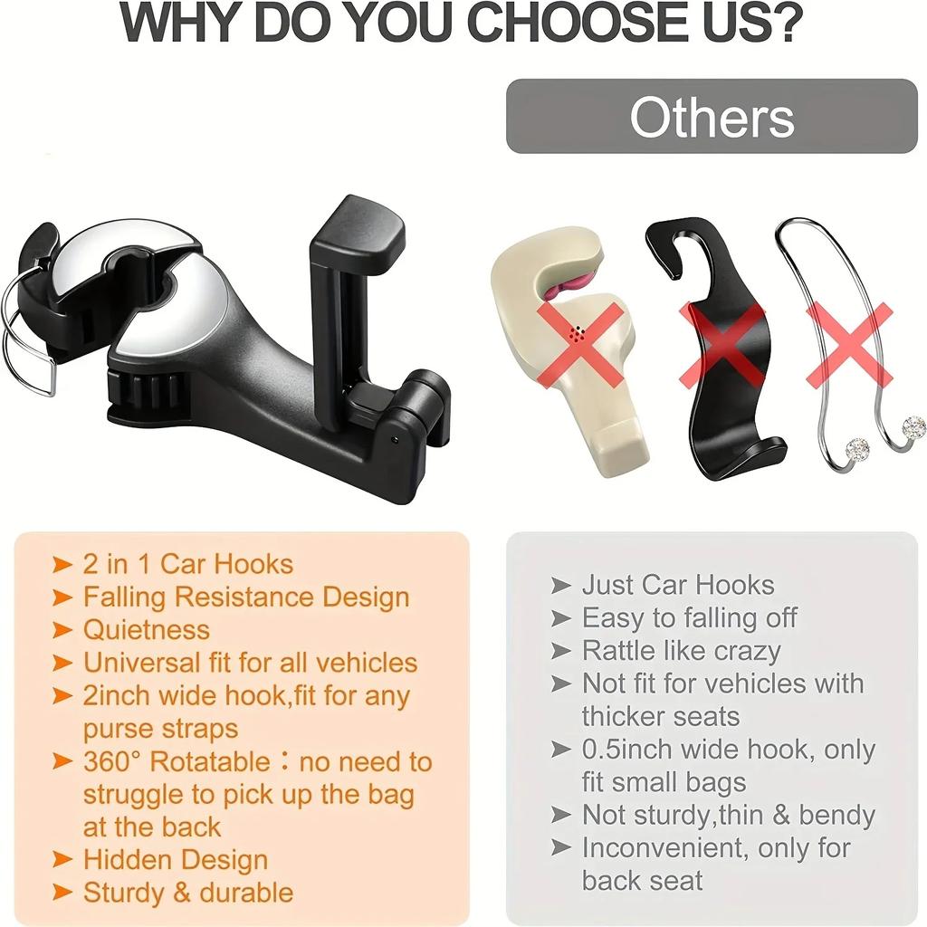 Universal Car Bracket Hook Multi-Function Hanging Storage Mobile Phone Holder Rear Seat Hanger Hook for Bag Purse Cloth Grocery