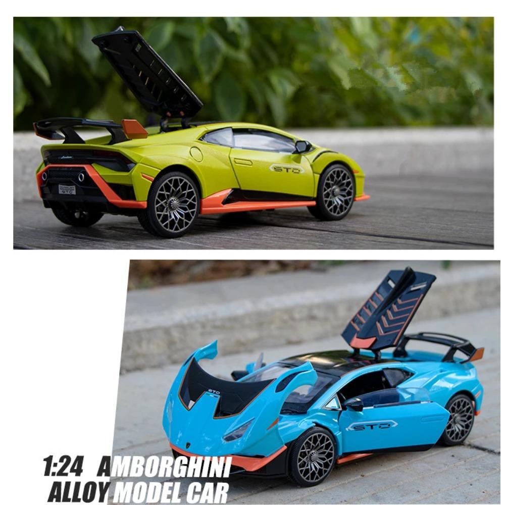 1/24 Lamborghini HURACAN STO Alloy Sports Car Model Diecast Metal Toy Racing Car Model High Simulation Collection Sound and Light Kids Gifts
