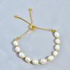 18K Gold Plated Freshwater Pearl Adjustable Pull-Through Bracelet Women Lightweight Luxury Handmade Beaded Jewelry