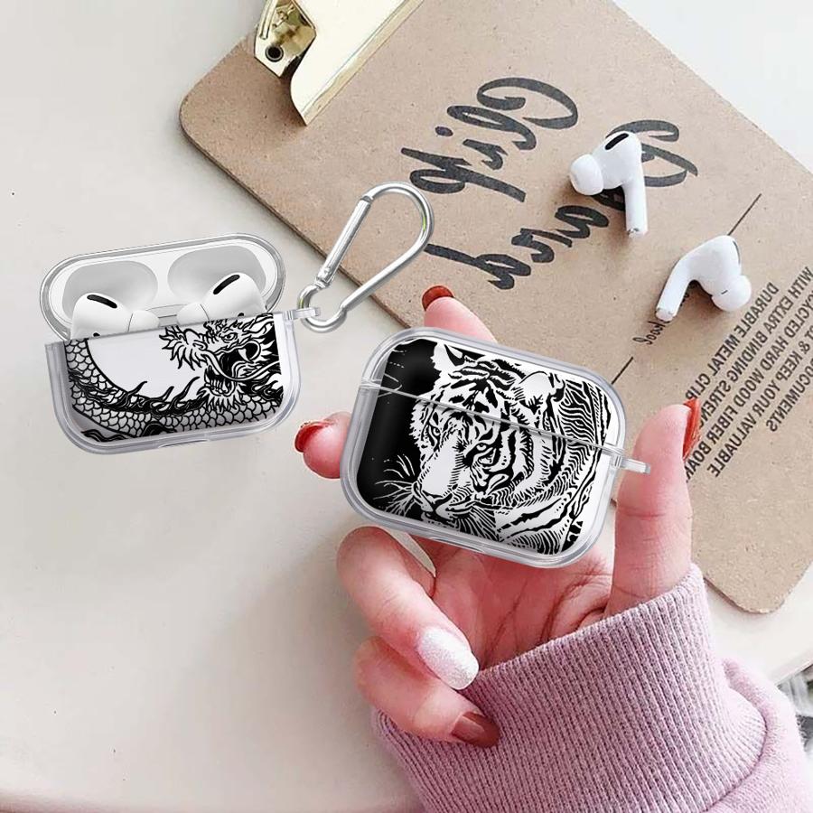 Clear Earphone Cases Cover Case For Airpods 1 Pro3 2 4 Pro2 Pro 3 Hollow Tiger Dragon