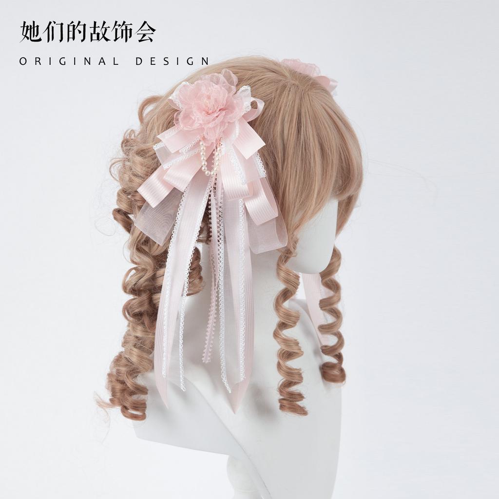 Sweet Bow Lace Hairpin Pink Hair Accessories Handmade Lolita Hair Accessories
