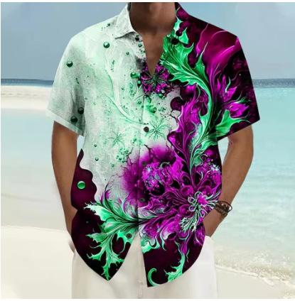 Stylish Colorful Men's Shirt Outdoor Street Short Sleeve Top Laser Printed Pattern
