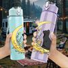 1PC Black Cat Moon Night Scene Print 750ml Color Plastic Sports Water Bottle Leakproof Flip Straw Lid Suitable for Sports Office Home Use