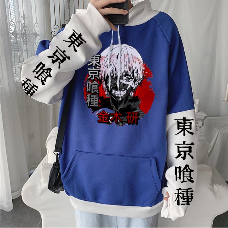 Japan Anime Tokyo Ghoul Hoodies Harajuku Kaneki Ken Head Poster Cartoon Crewneck Fashion Women Loose Patchwork Sweatshirts