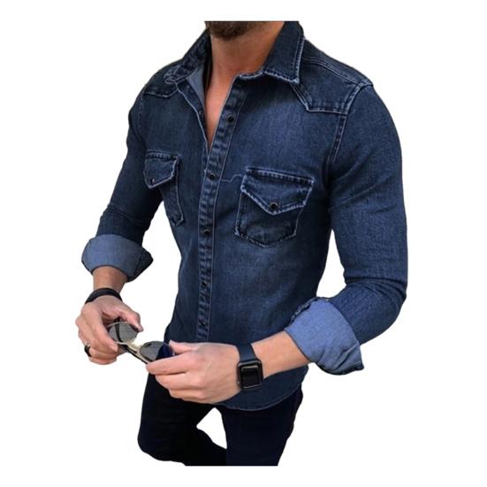 Pánská móda Kapsy Límec na ohrnutí Dlouhý rukáv Svrchní oděv Slim Knoflíky Košile
