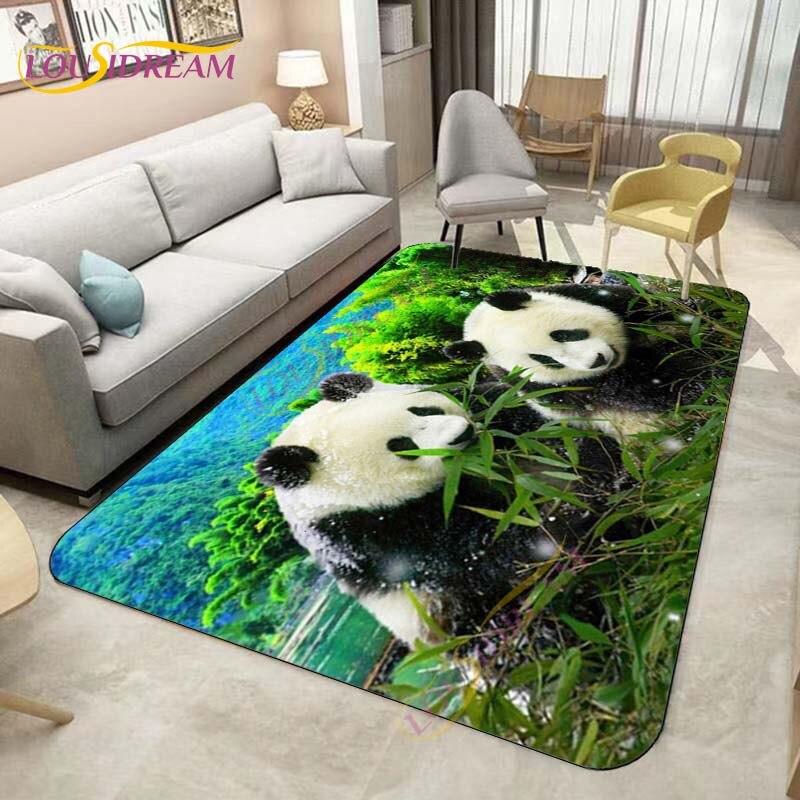 Animal Carpets Cute Panda Pattern Floor Mat Bamboo Door Mat Cartoon Panda Printed Mat Carpets for Bedroom Living Room Home Decor