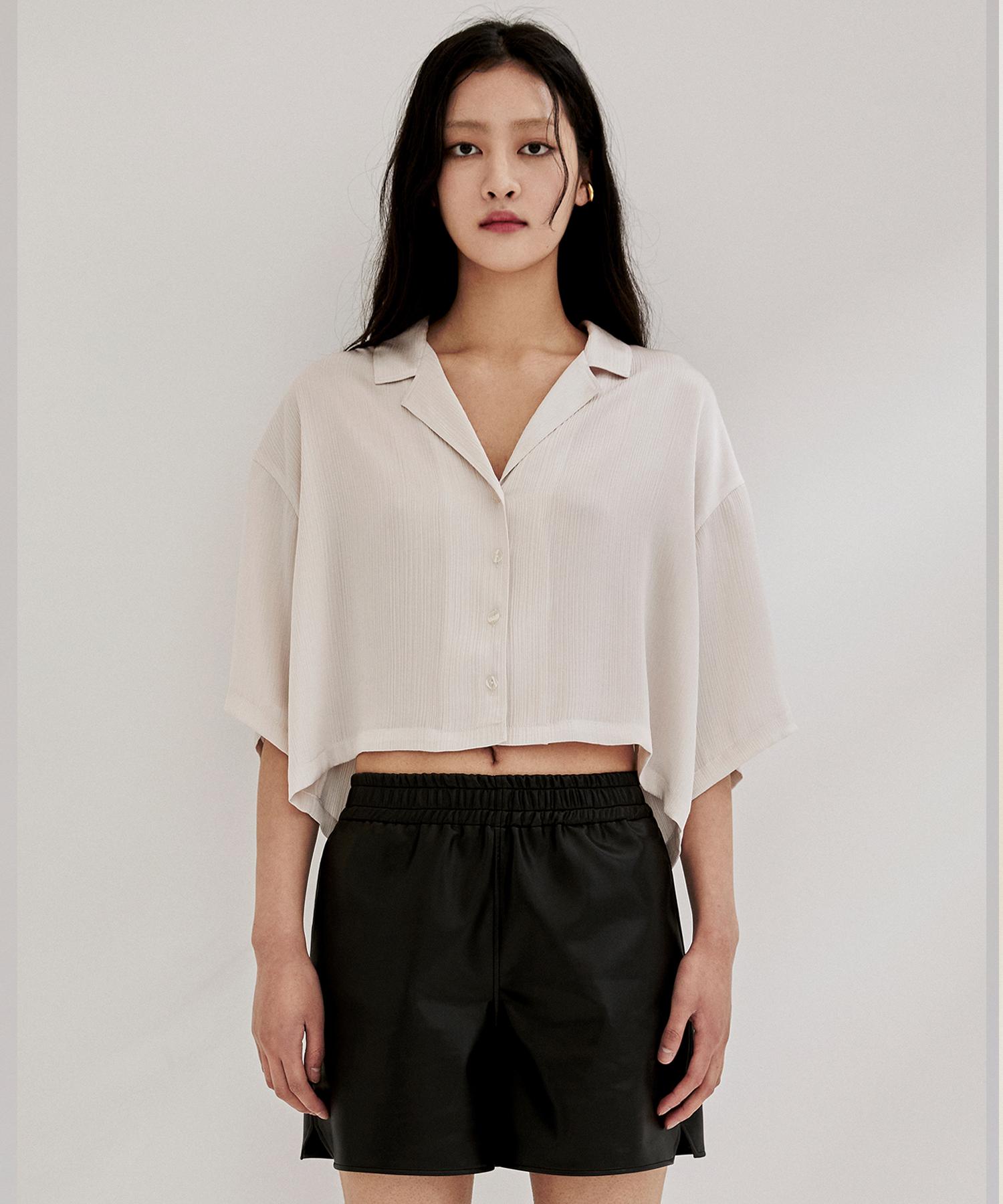 Onneu Cropped Pajama Blouse - Beige Free