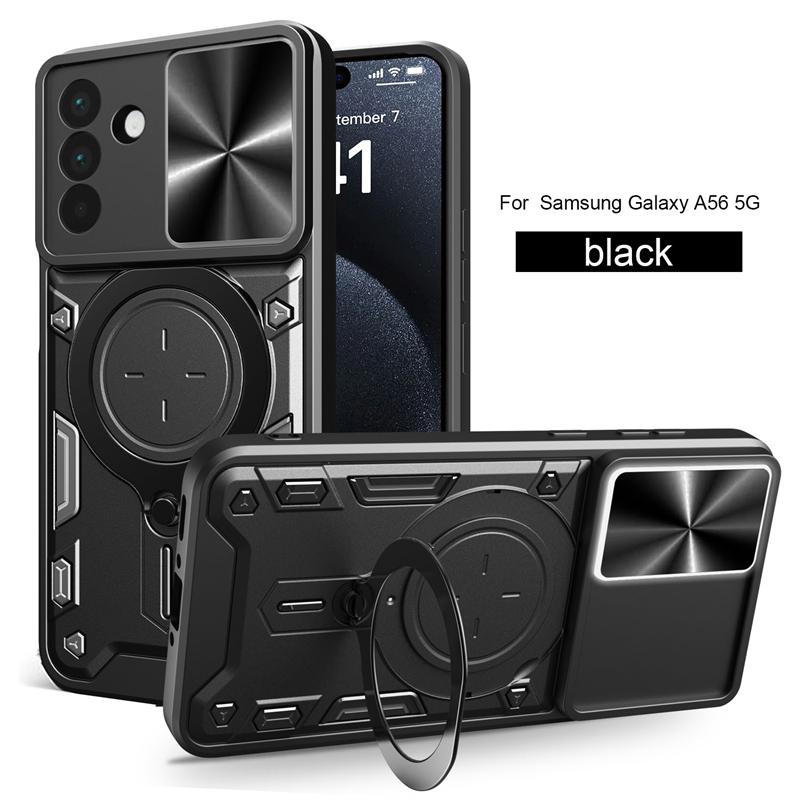 Etui na Samsung Galaxy A06 A16 A26 A36 A56 Pancerne Etui na Telefon z Przesuwną Osłoną Aparatu Dla Samsung A 06 16 26 36 56 5G Uchwyt Pierścieniowy Tylna Pokrywa