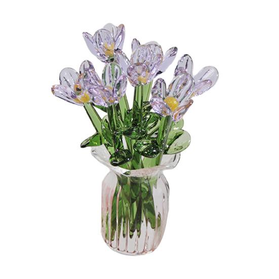 

Скляний букет квітів з вазою Ручна робота Міні-декор квітки для дому вітальні Ручна робота Імітація квіткового орнаменту зі стеблом K