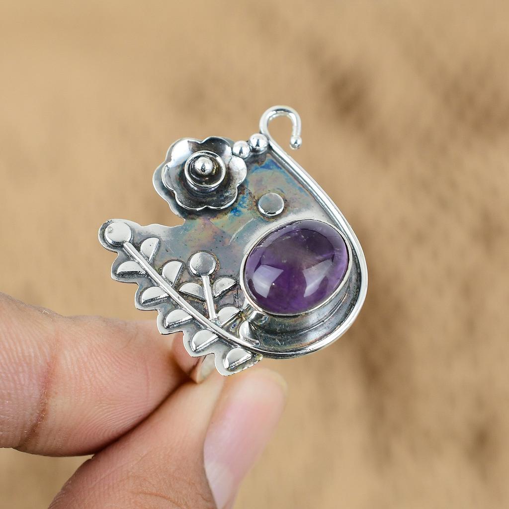 Mothers day Sale Sterling Silver African Amethyst Gemstone Flower Ring Jewelry