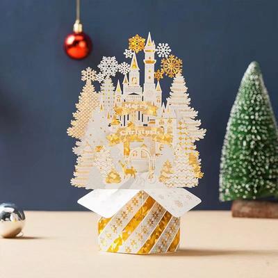 Papier-Weihnachts-3D-Grußkarte mit Umschlag Vergoldet Frohe Weihnachten Segenskarten Pop-Up Bastelpapier-Schnitzerei Postkarte