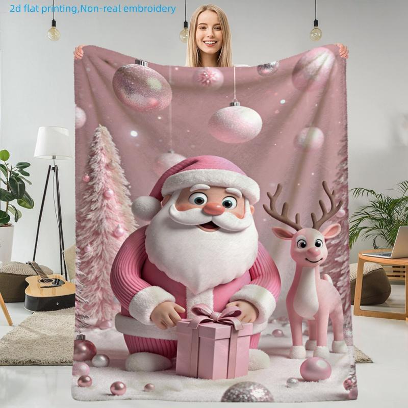 1pc Christmas Cartoon Santa Claus and Reindeer Printed Blanket, Holiday Gift, Multiple Sizes Available, Autumn Thanksgiving Christmas Nap Blanket, Sui