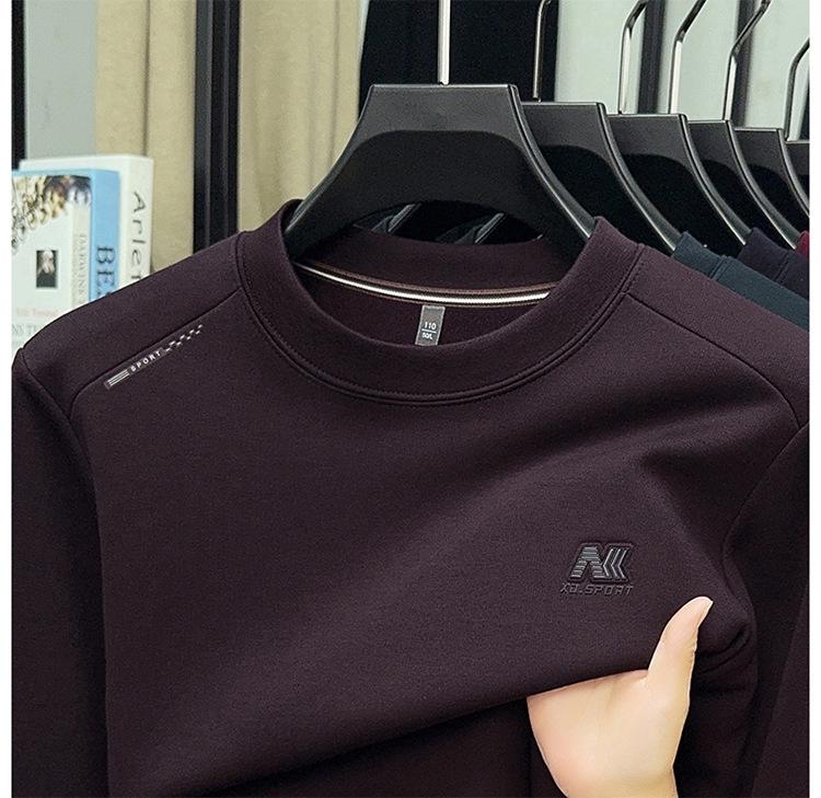 Men's Fleece-Lined Long Sleeve Wool Sweater - Casual Loose Fit, Autumn/Winter Style