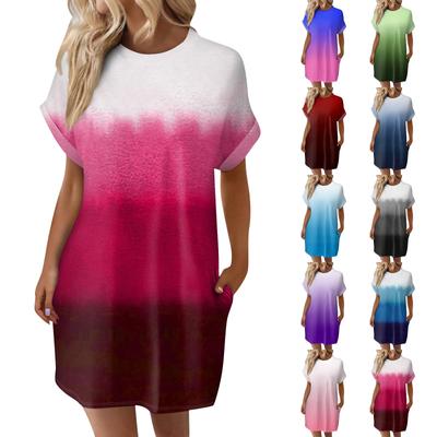 Women's Fashion Summer Printed Loose Short Sleeved Loose Fitting Medium Length T-shirt Dress