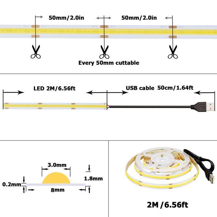 Bande LED - Goming - COB-320-USB-WW - 320 LED/M - Blanc chaud - Installation facile