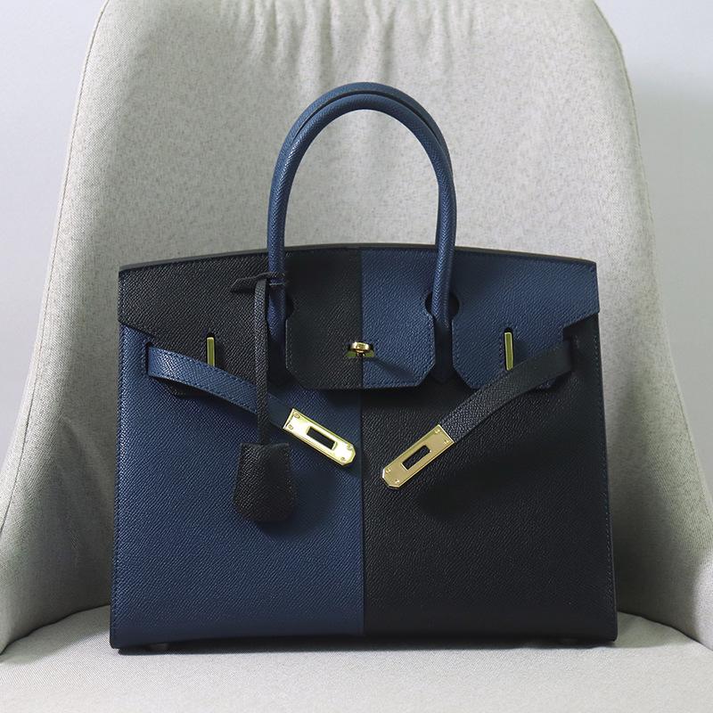 Sac à main explosif pour femme en cuir de vachette à motif de paume de qualité A, coutures extérieures contrastées en cuir, bord à l'huile, sac à bandoulière