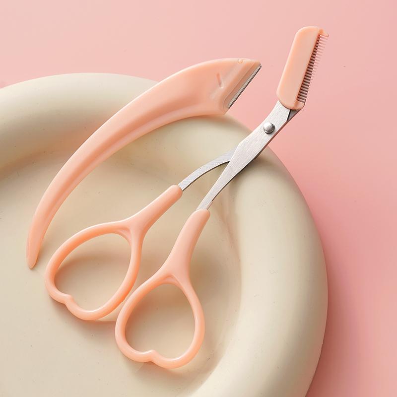 Lovely Heart Precision Eyebrow Trimming Scissors with Integrated Comb, Manual Grooming Tool, Durable Plastic Handle Eyebrow Razo