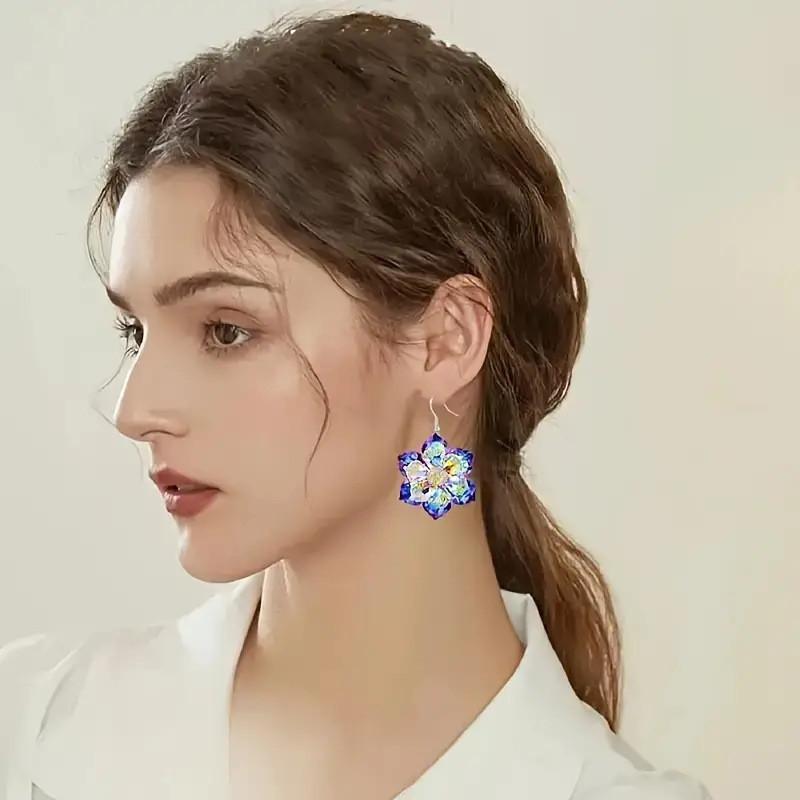 Winter Season Artistic Acrylic Earrings With Crystal Clear Snowflake And Leaf Patterns For Women