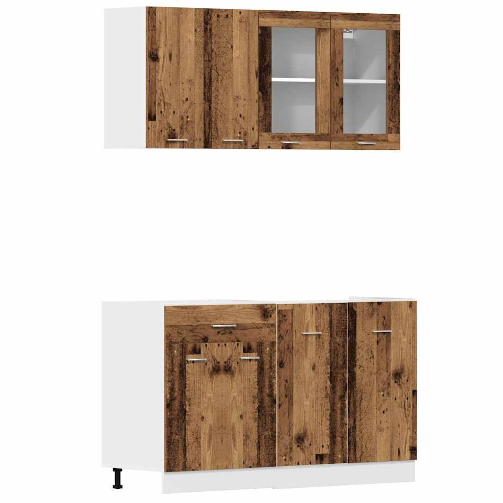 4-teiliges Küchenschrank-Set Lyon Vintage Holzoptik Spanplatte