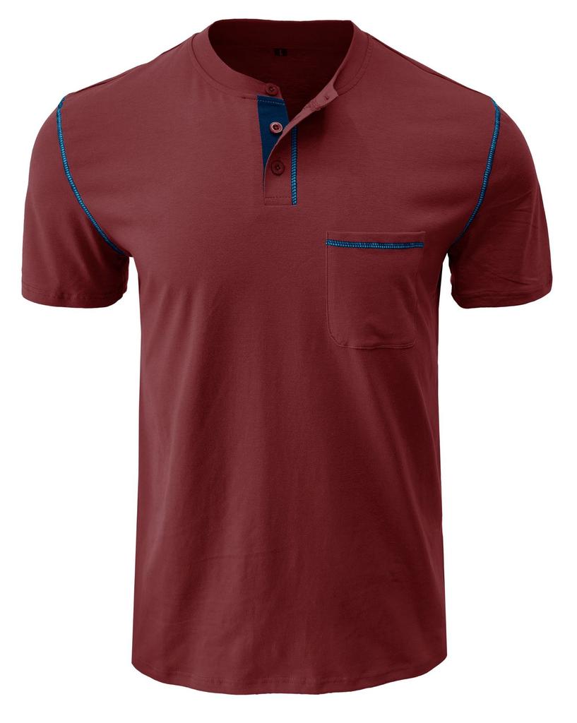 Men's Solid Short Sleeve Henley Shirts Casual Basic Tops Summer Button Sports T-Shirts With Pocket Male Athletic Workout Moisture Wicking Tee Shirts
