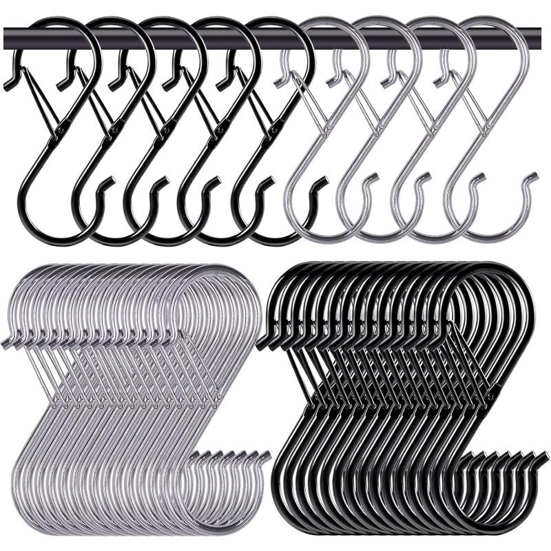 Heavy Duty Metal S Hooks with Safety Buckle,Hanging hooks,S Shaped Hooks Pot Rack Closet Hooks for Hanging