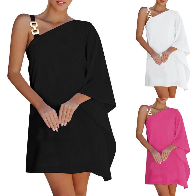 Women's Printed Chain Strap Half Off-Shoulder Dress