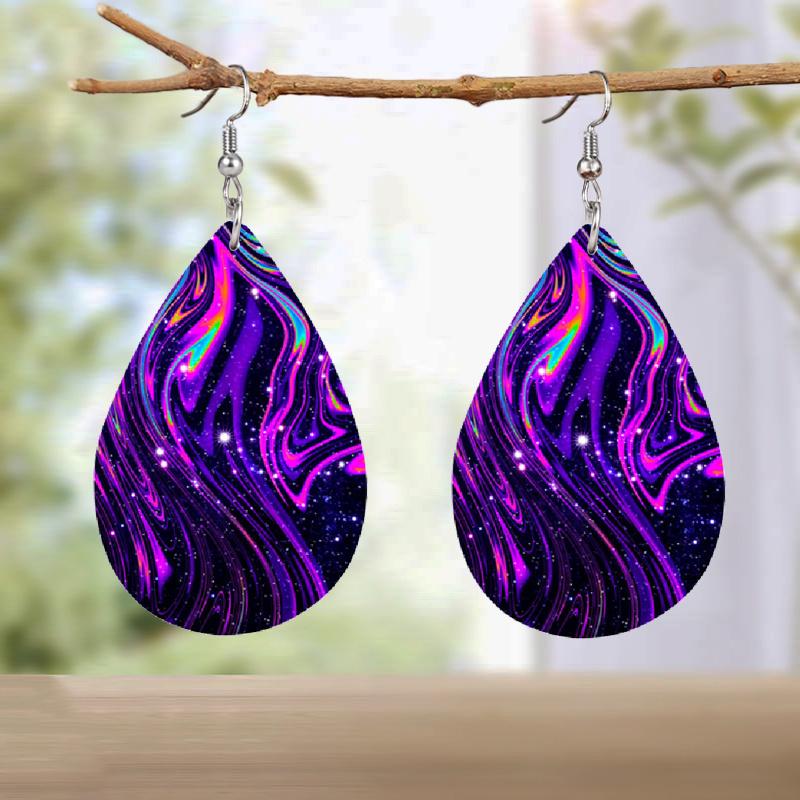 Abstract Purple Water Flow Pattern PU Leather Earrings  Lightweight Earrings Trendy Female Earrings Fashion Earring Jewelry for  Parties Gifts