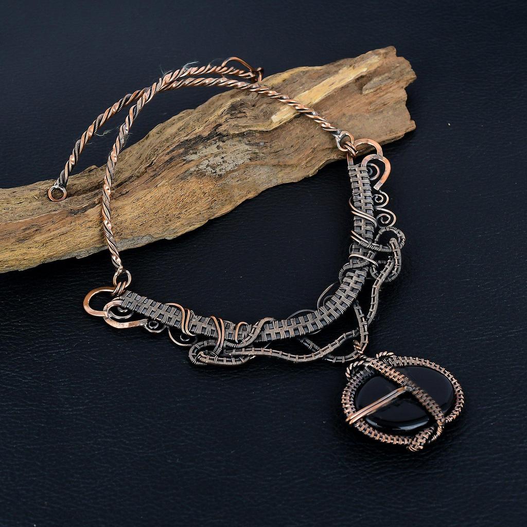 Black Onyx Necklace, Gemstone 999 Copper Wire Wrapped Necklace, Handmade Jewelry, Birthday And Anniversary Gift For Her