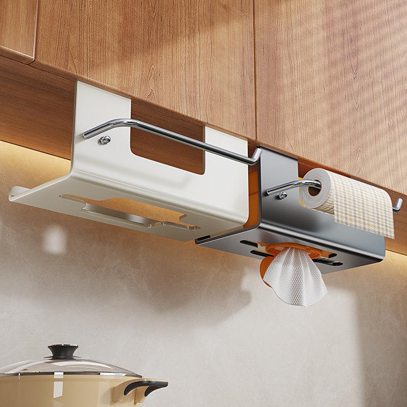 Kitchen Wet Wipe and Paper Towel Holder: Hanging Cabinet Pull-out Tissue and Rag Storage Box