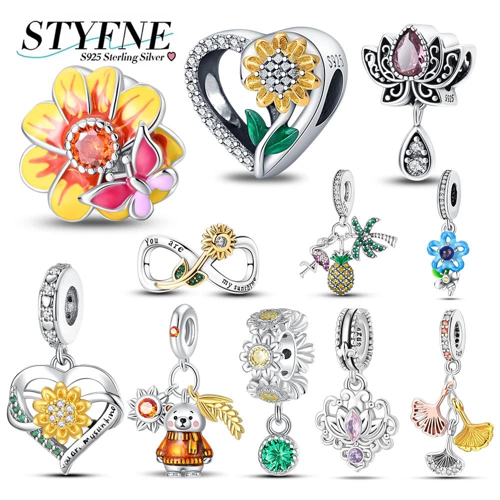 Charm Bead Charms Plata Sunflower Sakura Chrysanthemum Bead for Charm Bead Charms copper Bracelets Bead Charms Jewellery Making Womens Gift