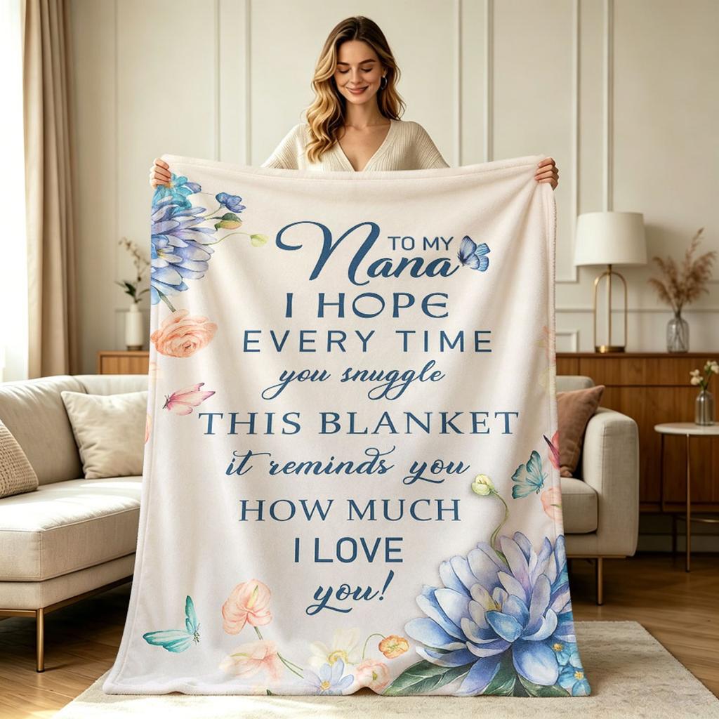 Soft Warm Flannel Blanket with Floral Butterfly Print All Season Blanket for Sofa Couch Bedroom Living Room Cozy Throw Blanket for Nana