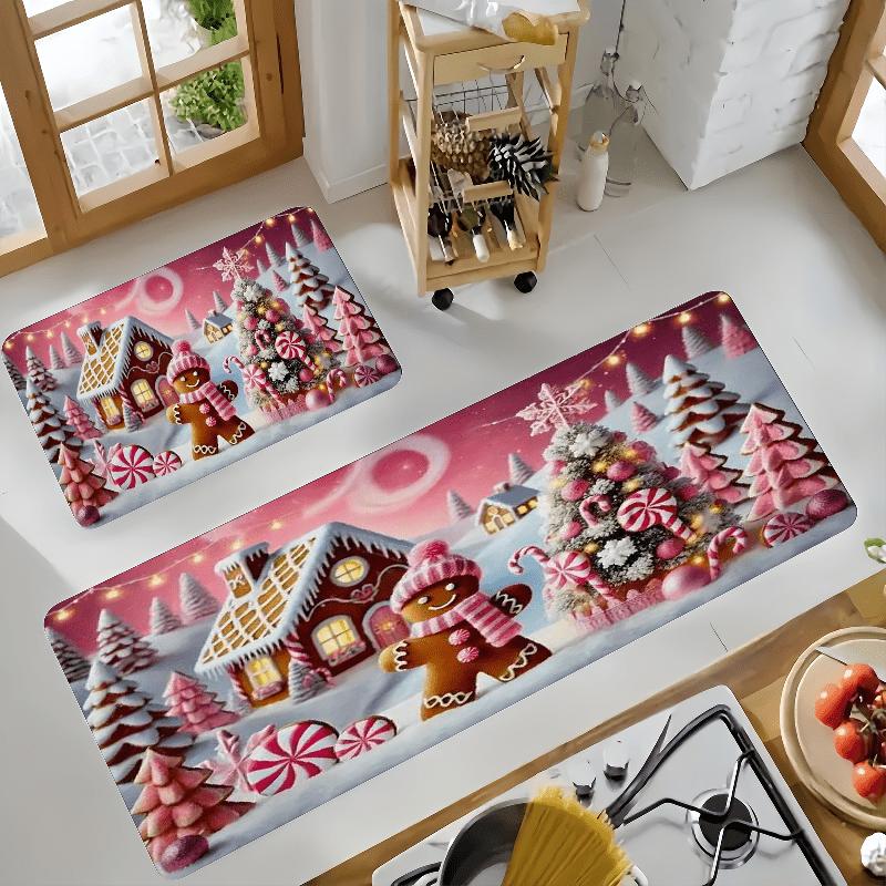 Cute Gingerbread Man Christmas Kitchen Mat, Printed Non-Slip Kitchen Mat, Christmas Home Decor for the Entryway