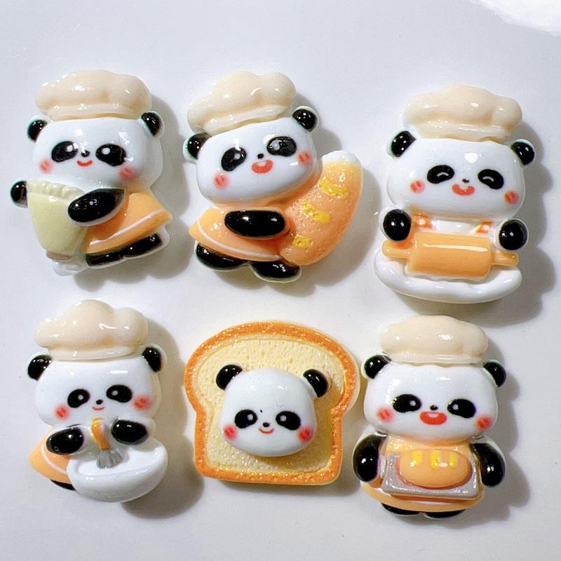 10Pcs New Cute Resin Mini Chef Panda Series Flat Back Manicure Parts Embellishments For Hair Bows Accessories