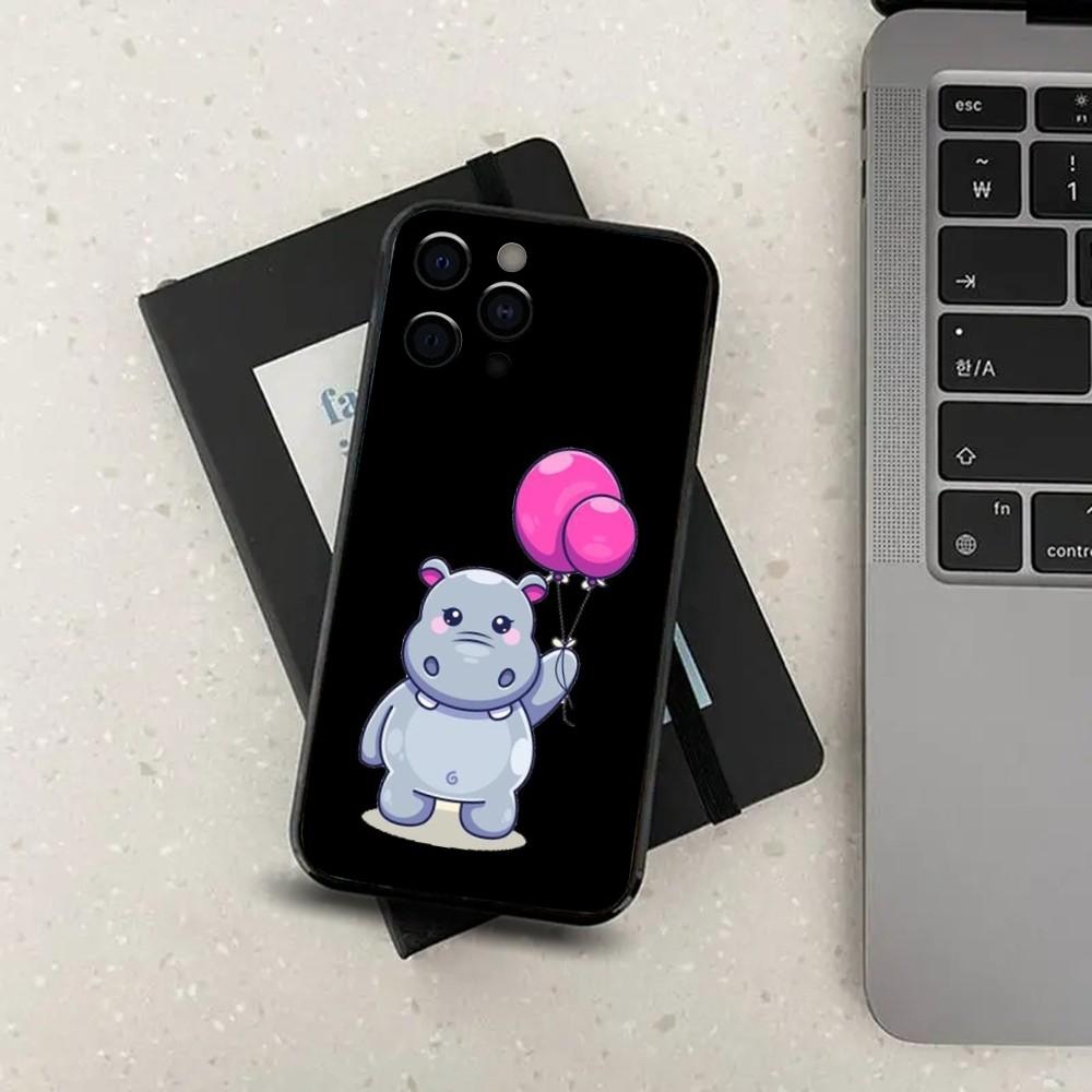 Cartoon Animal Hippopotamus Phone Case For Apple iPhone 15,14,13,12,11,Pro,X,XS,Max,XR,Plus,Mini Soft Black Cover