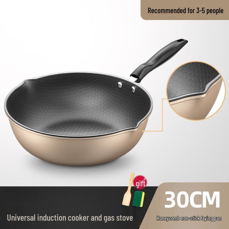 ZISIZ Honeycomb Non-Stick Cast Iron Wok
