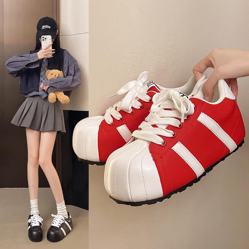 

Fashion Women s Sports Shoes 2025 Hot Sale Lace-up Women s Vulcanize Shoe Fashion Color Matching New Best Seller Outdoor Casual Sneakers 35 красный