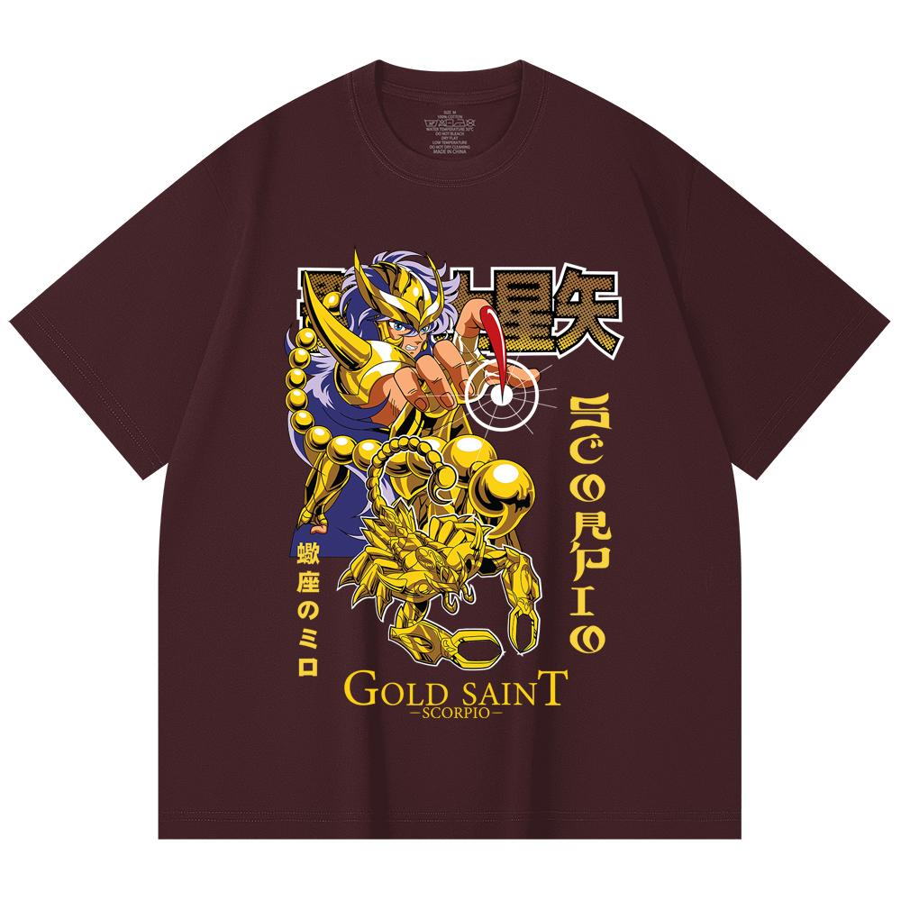 

230 Gsm 100% Cotton Saint Seiya V24 Scorpio Print Unisex Heavy Cotton T Shirt 2XL вина червоного кольору