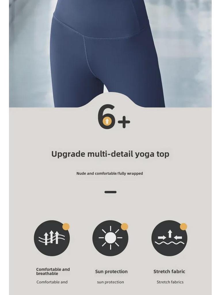 Pfirsichfarbenes Neckholder-Yoga-Top mit langen Ärmeln und Brustpolster für Damen