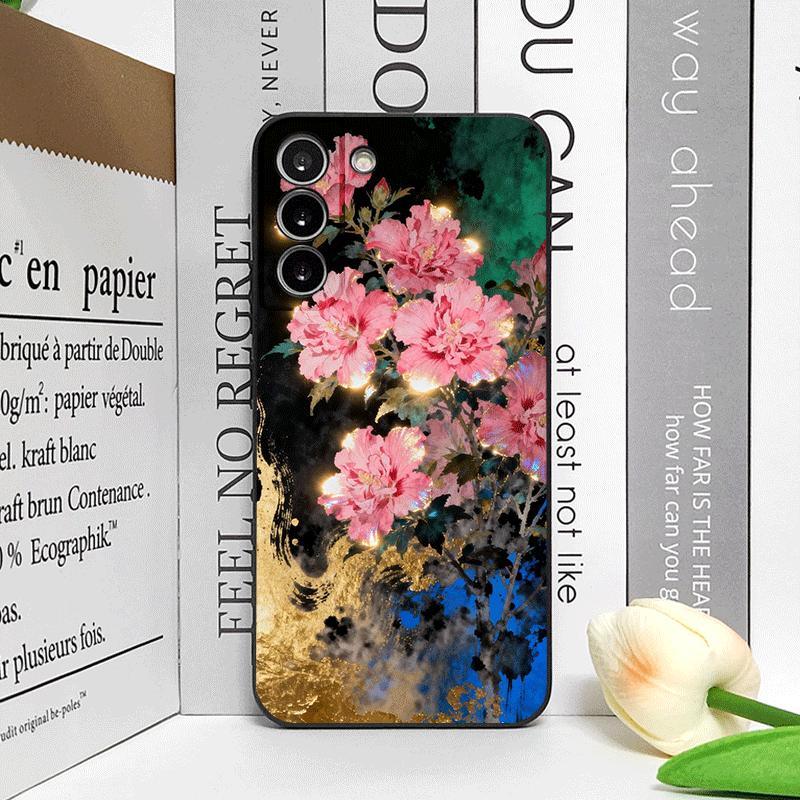 

Retro Flower Hibiscus Golden Ink Painting Phone Case for Honor Huawei 400 200 Lite 100 PRO 90 Magic 7 6 Lite 5 Pro 5G Soft Cover Honor 200