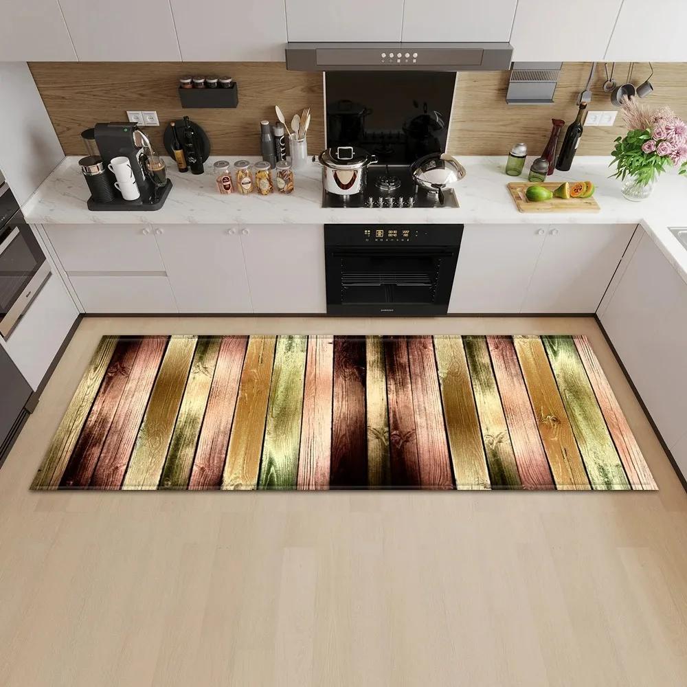 Wood Plank Stripe Color Pattern Home Kitchen Floor Mat Door Front Decoration Floor Mat
