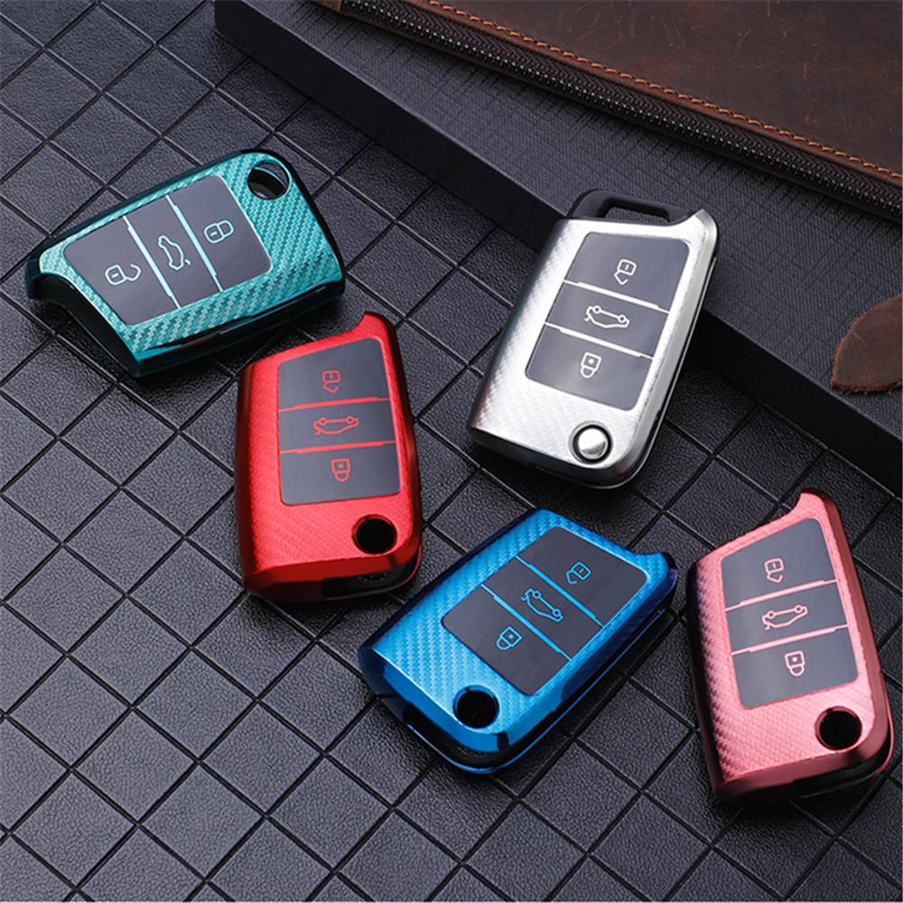 TPU Car Flip Key Case Cover Shell for VW Volkswagen Golf 7 MK7 Tiguan MK2 for Seat Ateca Leon FR 2 Ibiza Skoda Octavia Keyless
