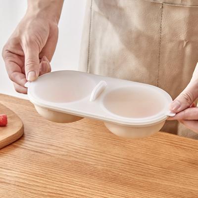 Bandeja de cozimento a vapor para ovos branca com 2 compartimentos e separador de clara de ovo, pode cozinhar ovos perfeitamente no micro-ondas