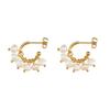 Stainless Steel Pearl Hoop Earrings for Women 18K Gold Color C-Shape Drop Earring Daily Vintage Elegant Zircon Accessories