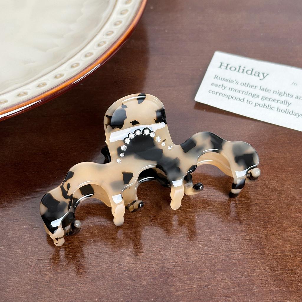 Stylish Korean Acetate Medium Wave Hair Clip With Gemstone Accents For Updos Chic