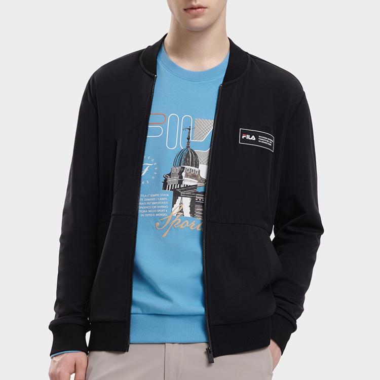 FILA Casual Simple Long Sleeve Knitted Jacket Men Jackets Black F11M338501F